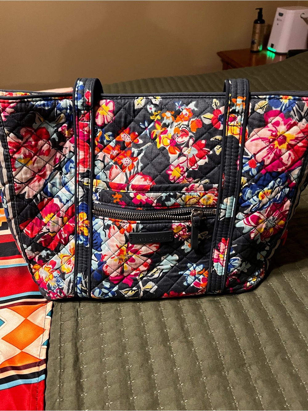 Vera Bradley Navy Quilted Floral Tote with Multicolor Blooms